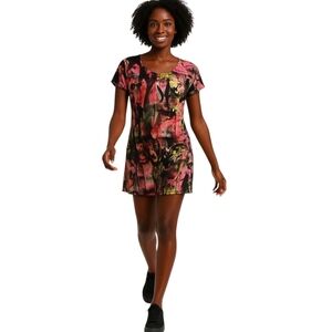 Schwiing Abstract Art Print Scoop Neck Casual Sport Mini Dress Black Pink -Sz XS